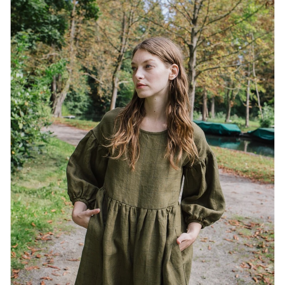 Not Perfect Linen Montmarte Dress - Loden Check Linen - S